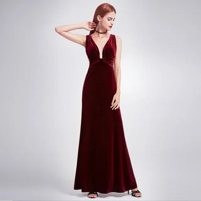 Elegant New Year Velvet Long Evening Dresses Ever Pretty EP07182 Sexy Double V Neck Christmas Evening Dresses Formal Gowns