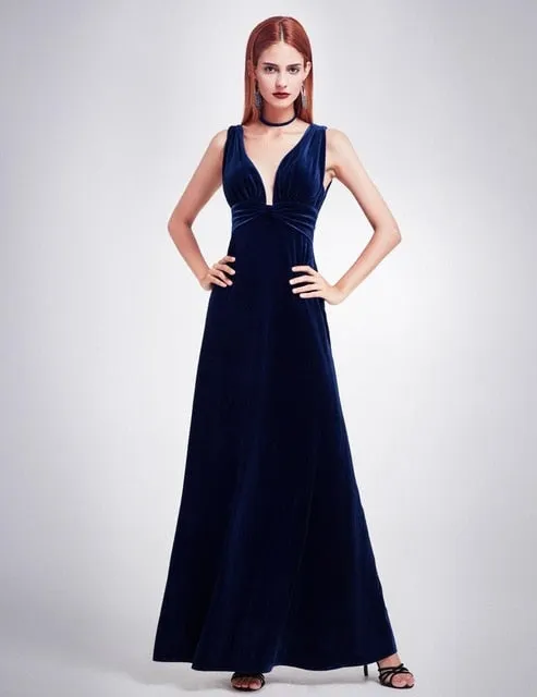 Elegant New Year Velvet Long Evening Dresses Ever Pretty EP07182 Sexy Double V Neck Christmas Evening Dresses Formal Gowns