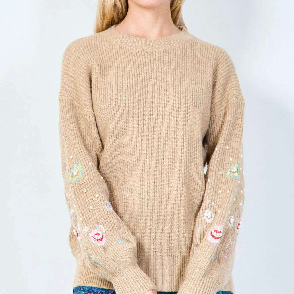 Embellished sweater with floral sleeves wholesale