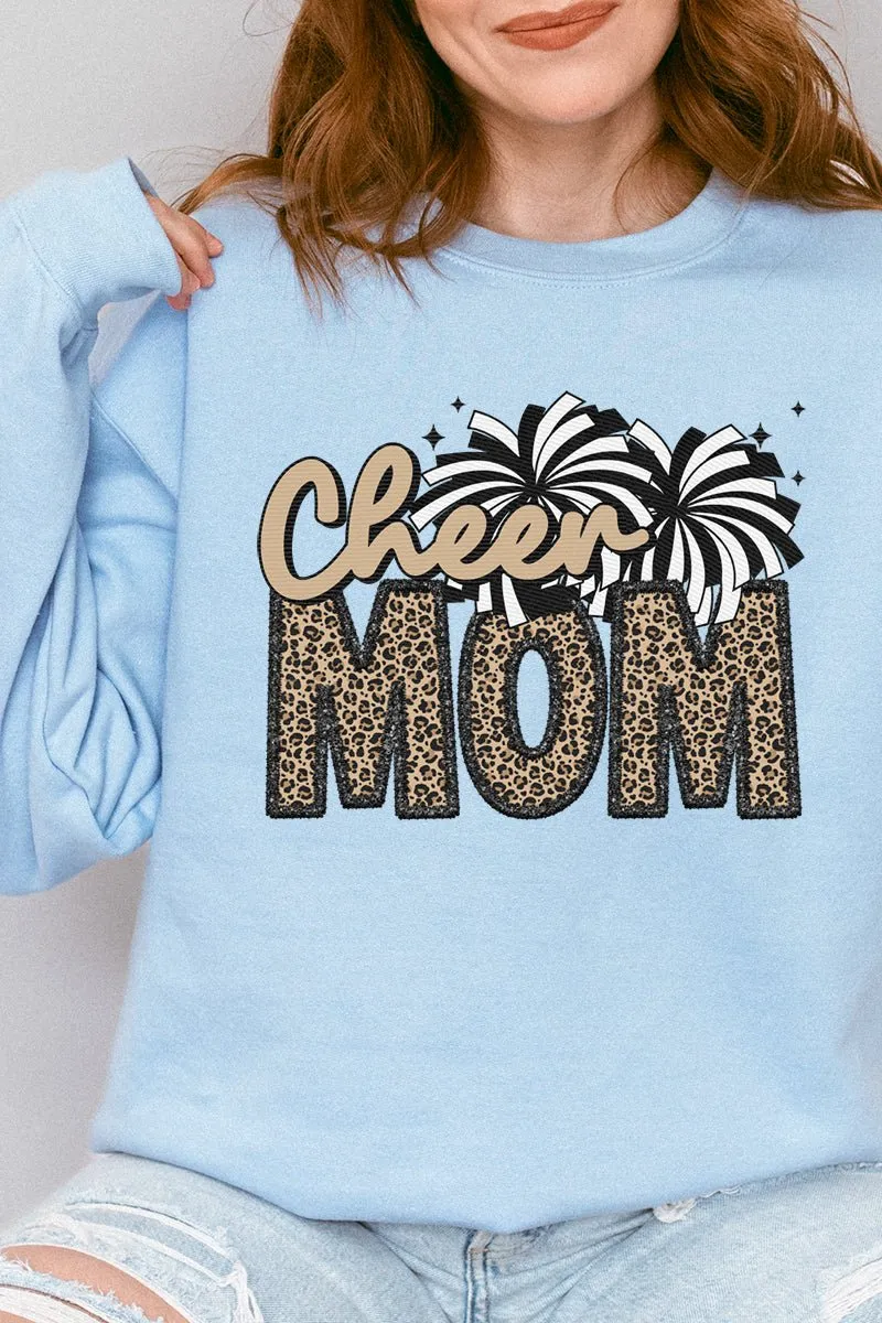 Faux Embroidery Cheer Mom Heavy-weight Crew Sweatshirt