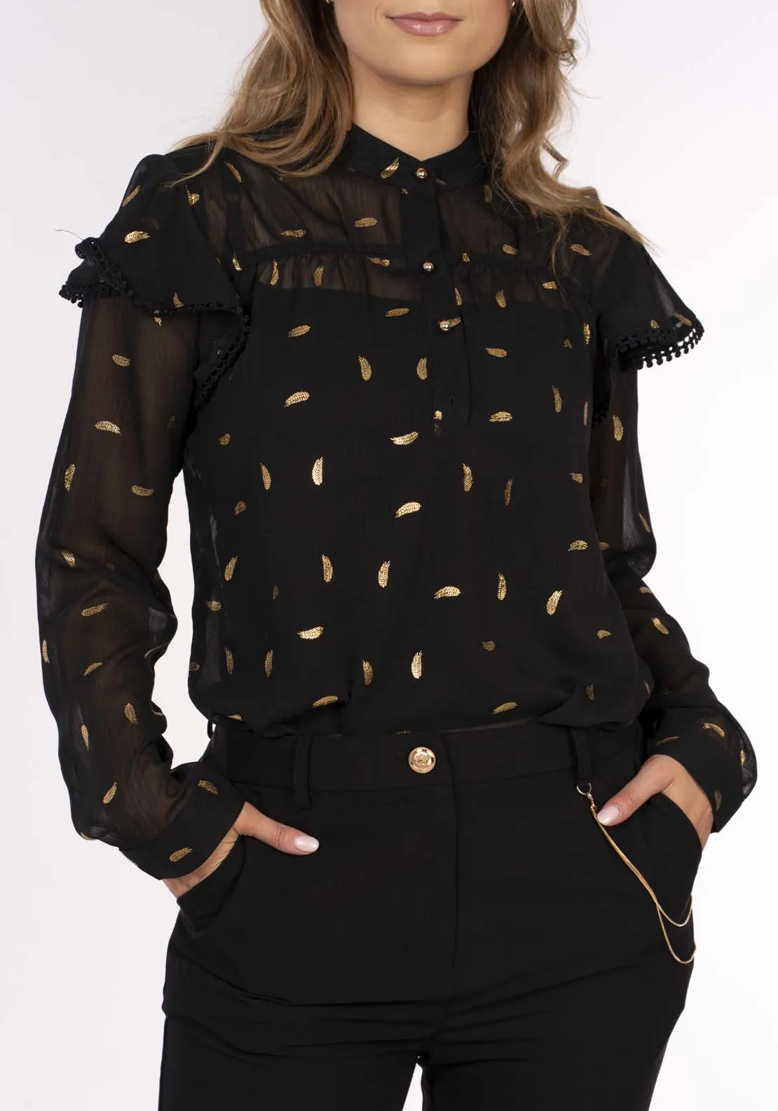 Feather Print Blouse - Black