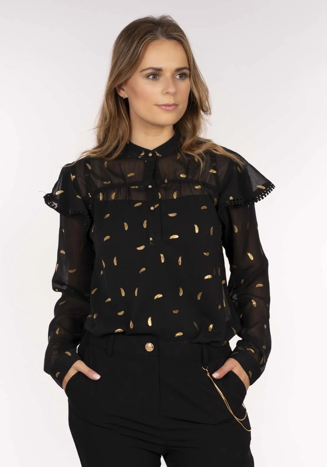 Feather Print Blouse - Black