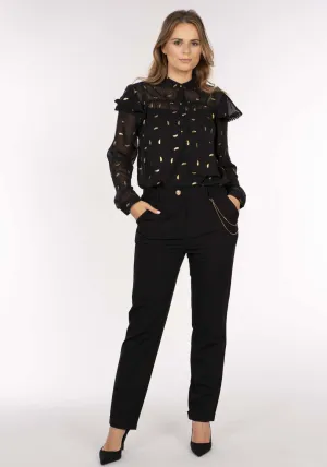 Feather Print Blouse - Black