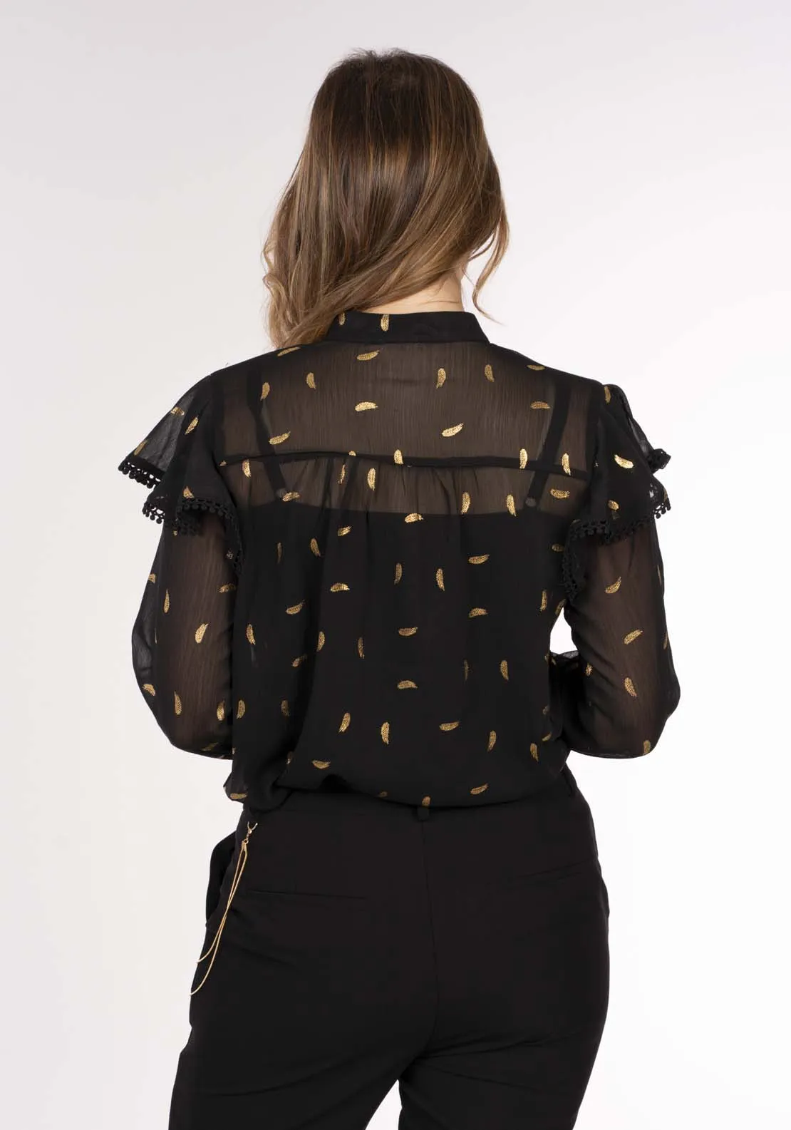 Feather Print Blouse - Black