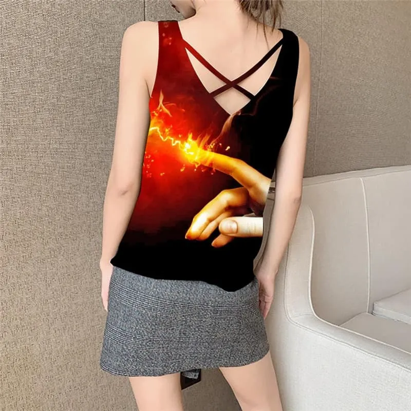 Flame Tank Top Women Light Bulb Sleeveless 3d Hand Vest Print Couple Tank Tops Casual