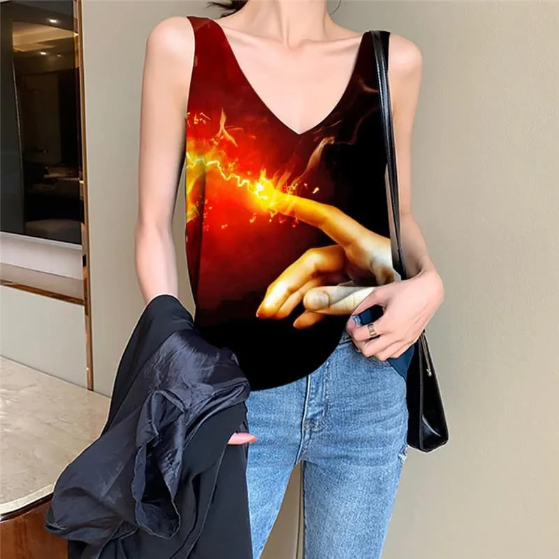 Flame Tank Top Women Light Bulb Sleeveless 3d Hand Vest Print Couple Tank Tops Casual