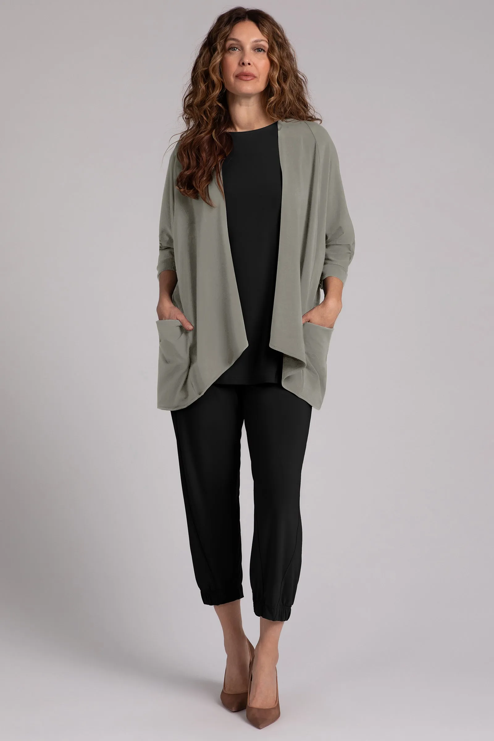 Fleece Back Jersey Matrix Cardigan | Taupe