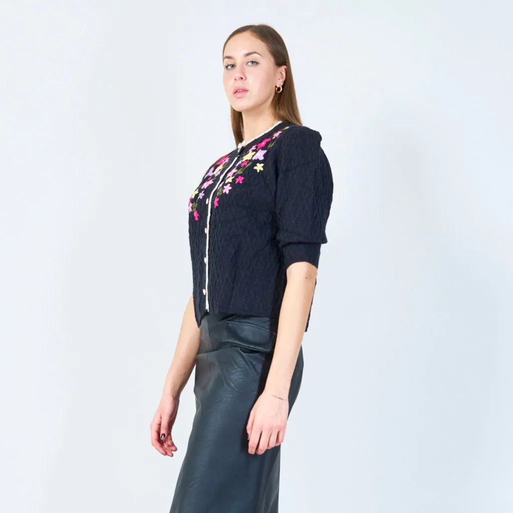 Floral embroidered button-up cardigan wholesale