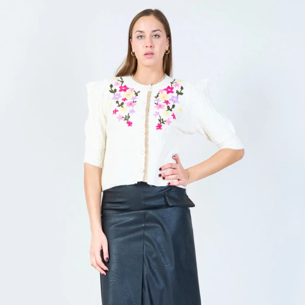 Floral embroidered button-up cardigan wholesale