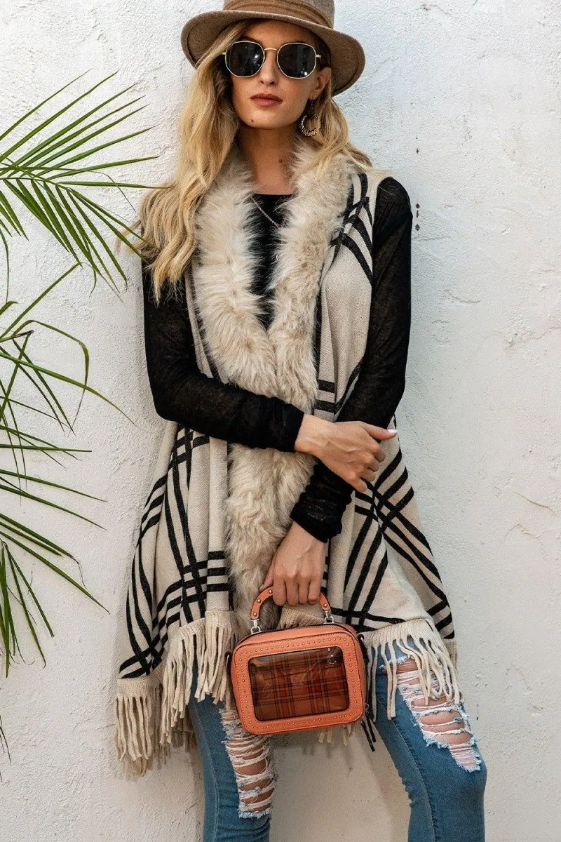 Fringe Fur Long Cardigan