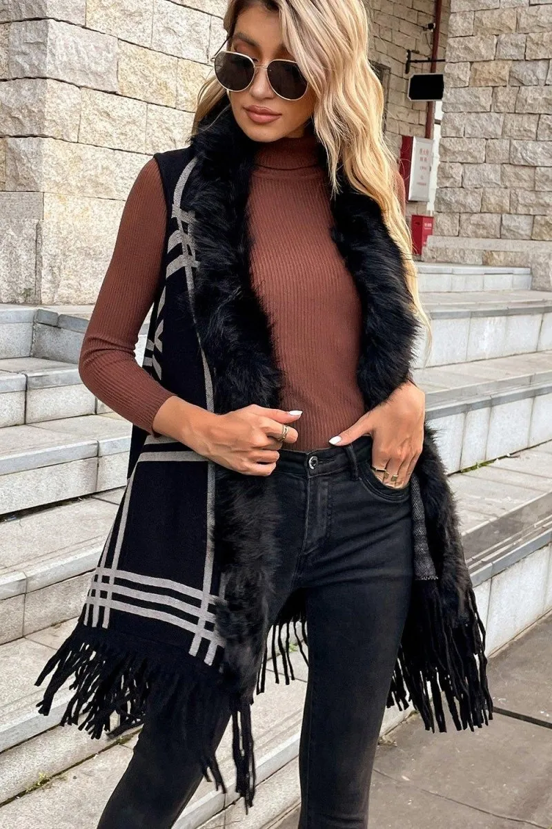 Fringe Fur Long Cardigan