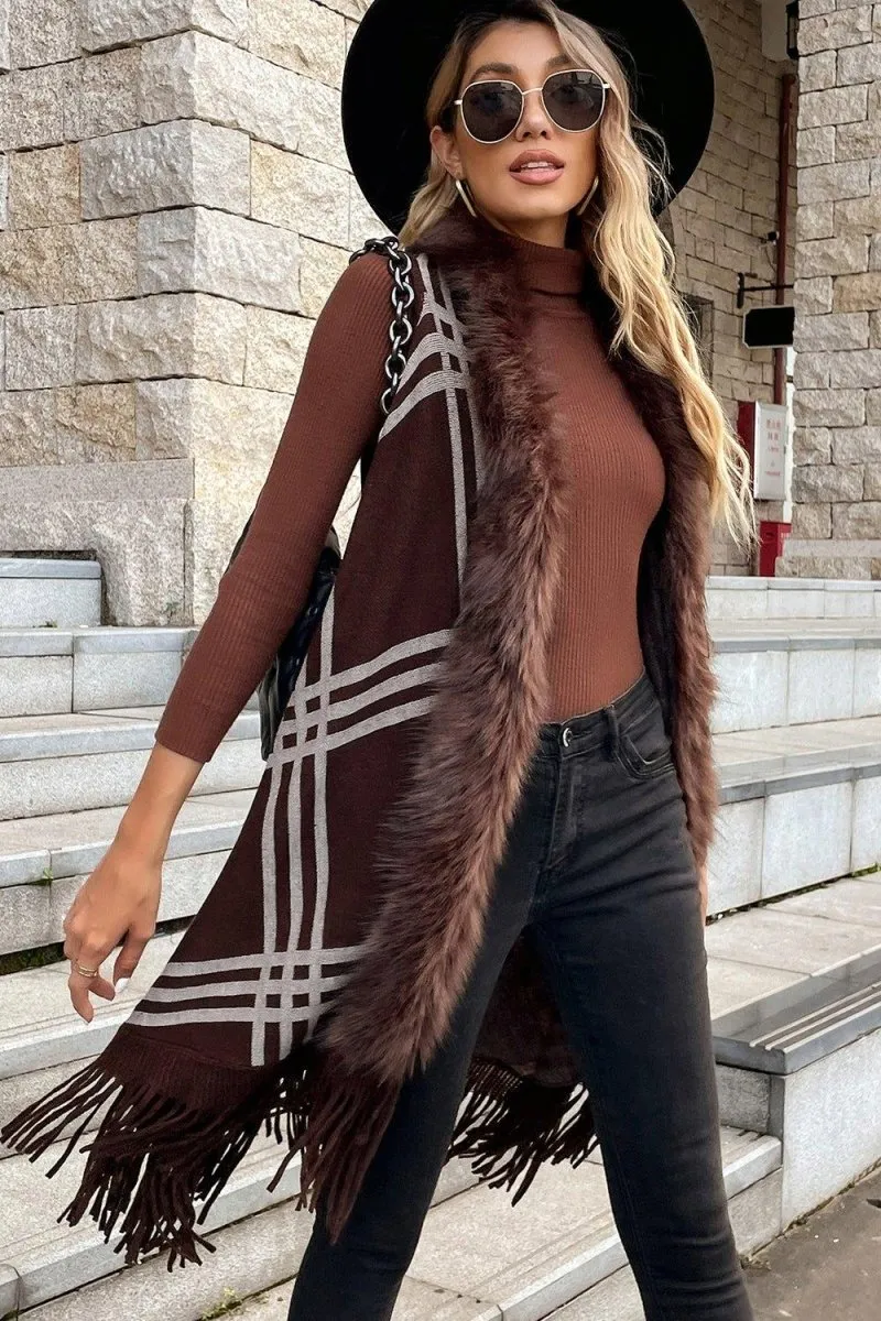 Fringe Fur Long Cardigan