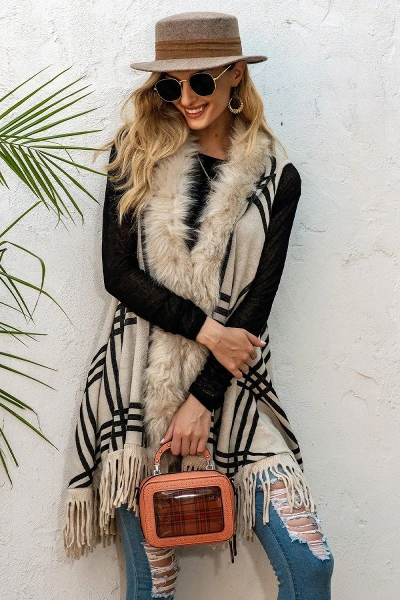 Fringe Fur Long Cardigan