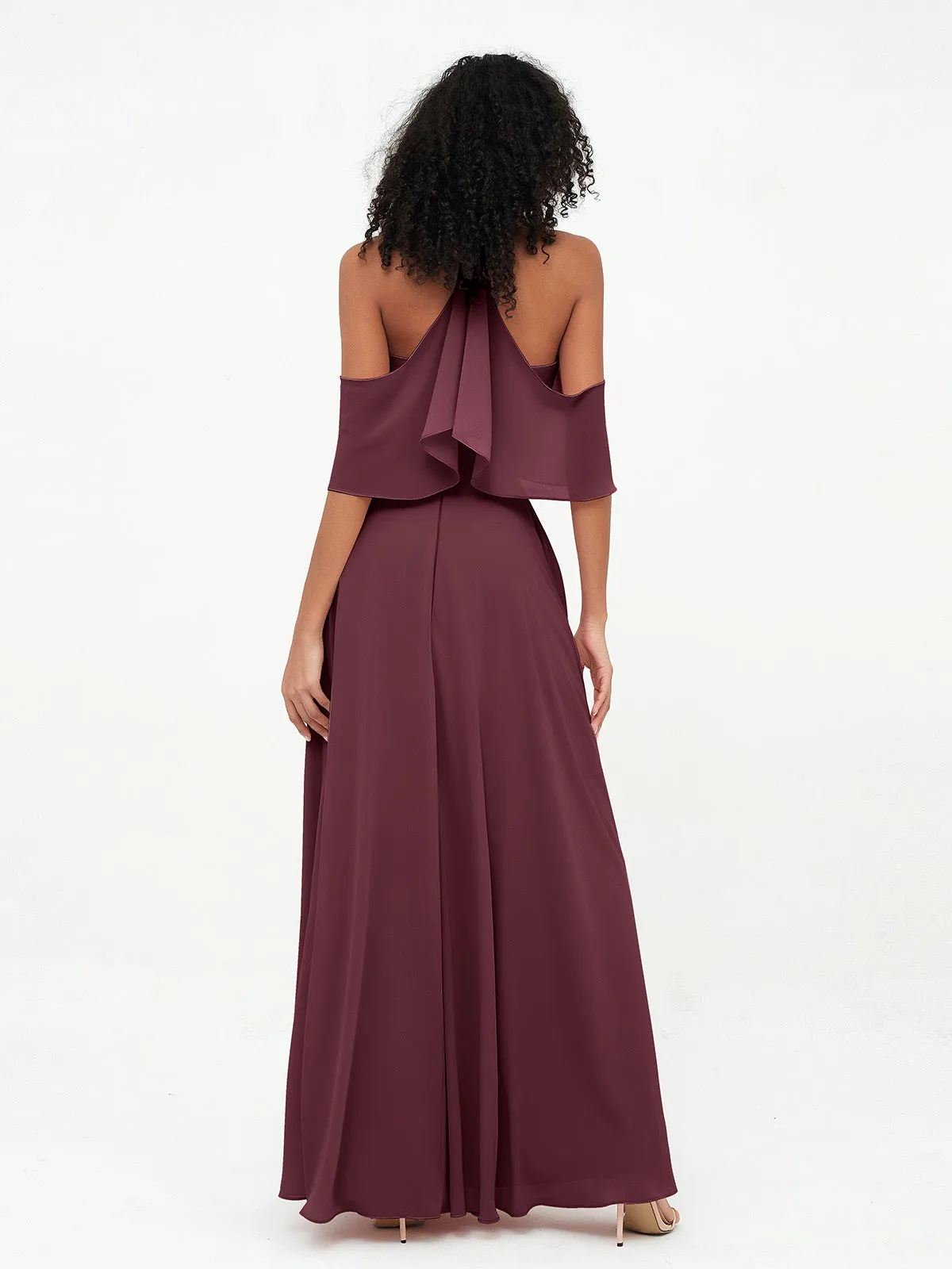 Halter Off the Shoulder Max Dresses with Pockets-Cabernet Plus Size