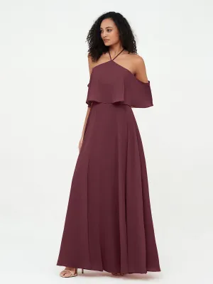 Halter Off the Shoulder Max Dresses with Pockets-Cabernet Plus Size