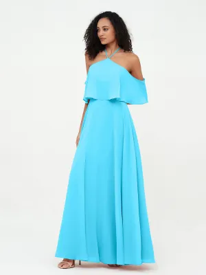 Halter Off the Shoulder Max Dresses with Pockets-Pool