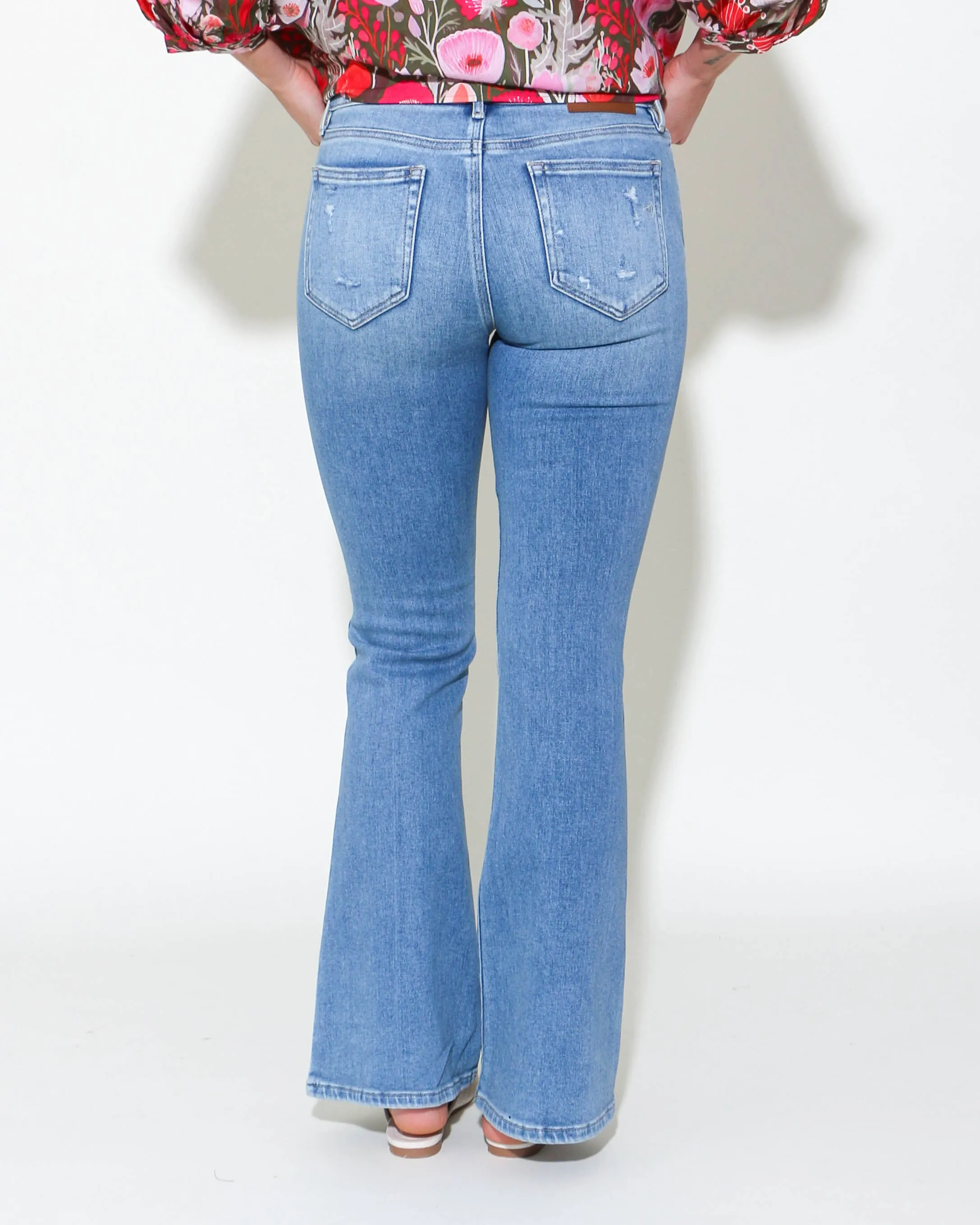 Happi Flare Medium Dark Jeans With Patch Pockets