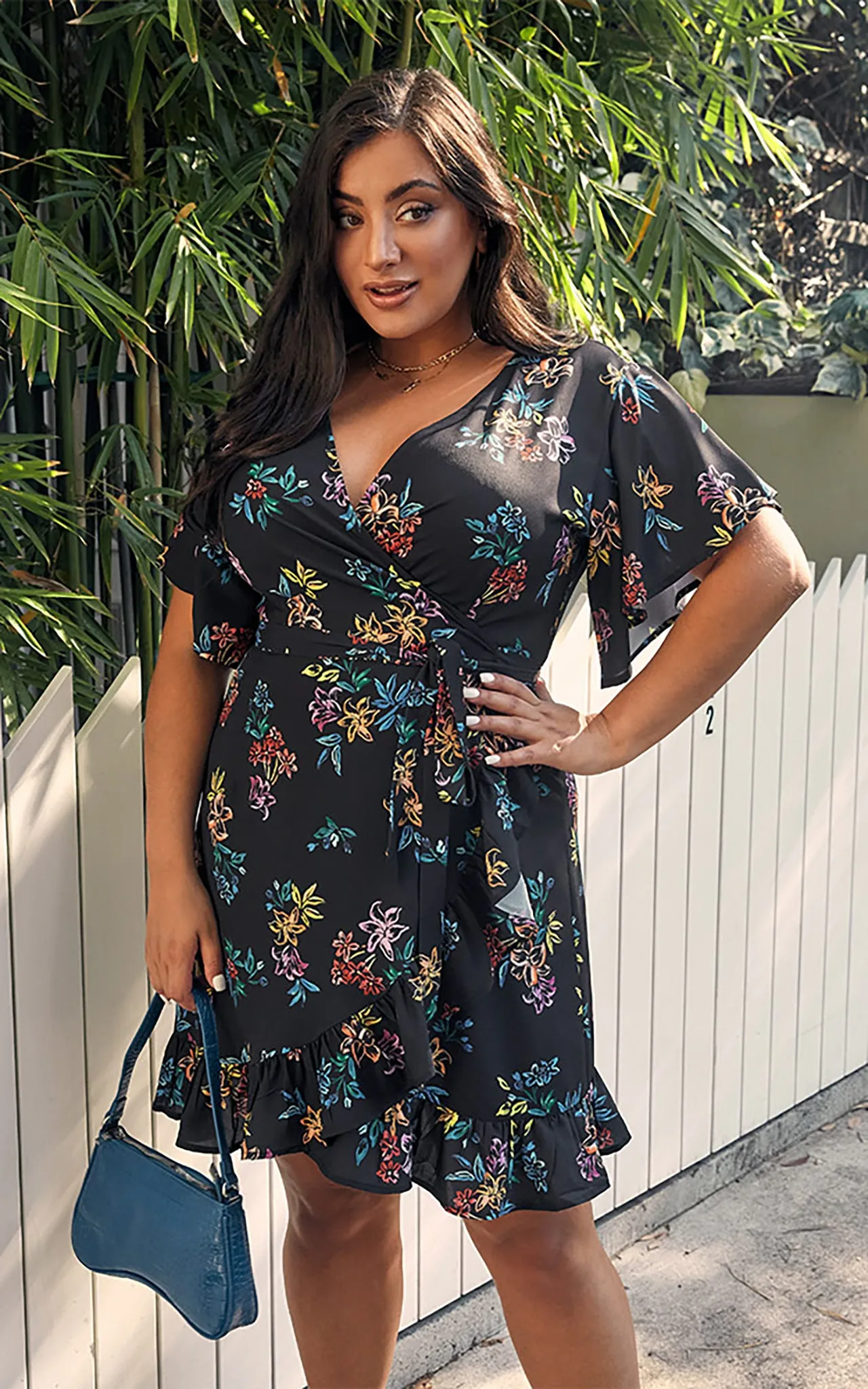 Haven Wrap Dress - Black Rainbow Floral