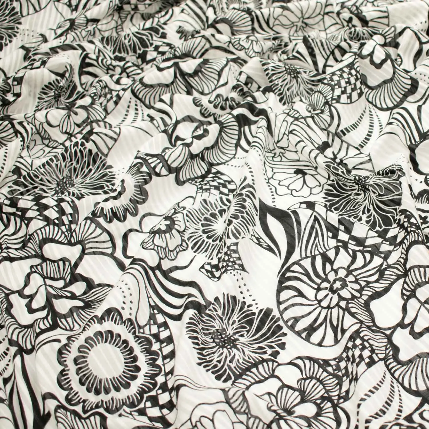 Japanese Cotton Prints Black & White Florals Design-12