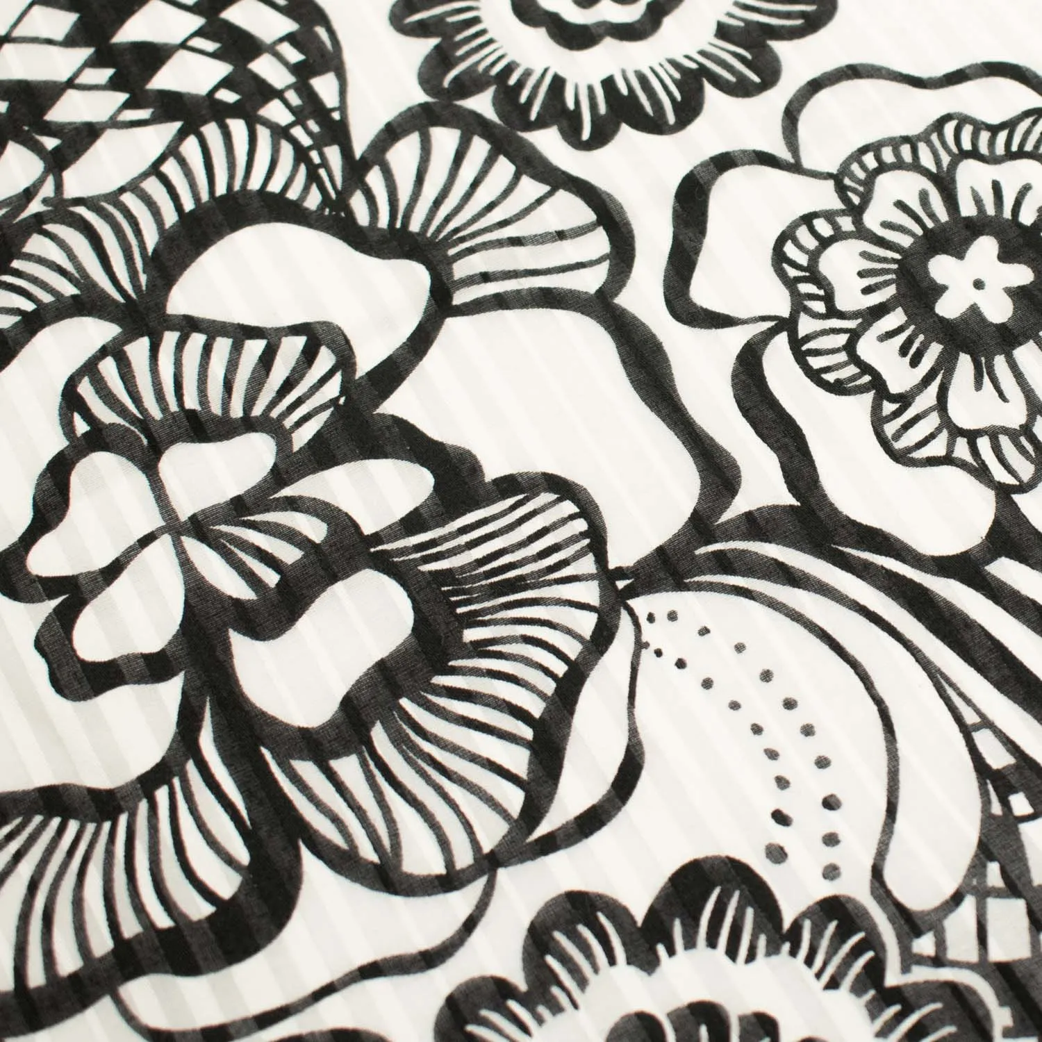 Japanese Cotton Prints Black & White Florals Design-12