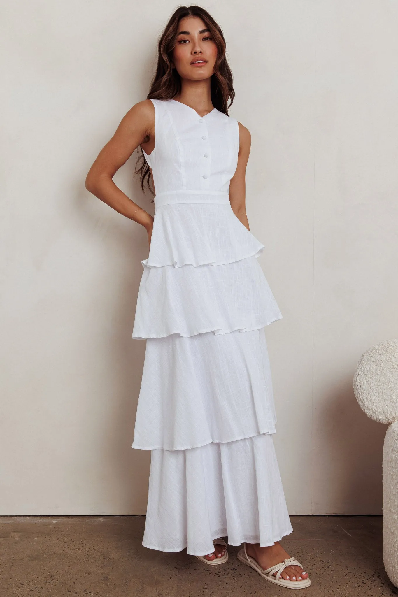 Just Perfect Tiered Ruffle Maxi Dress White