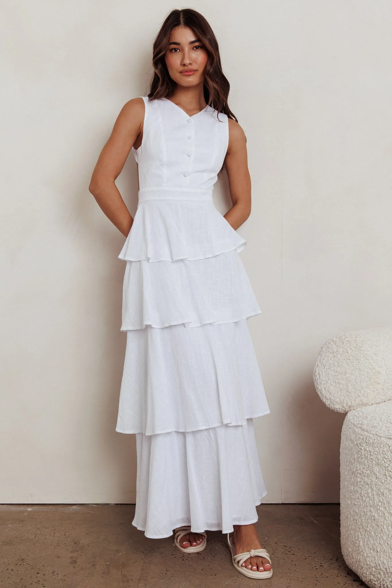 Just Perfect Tiered Ruffle Maxi Dress White