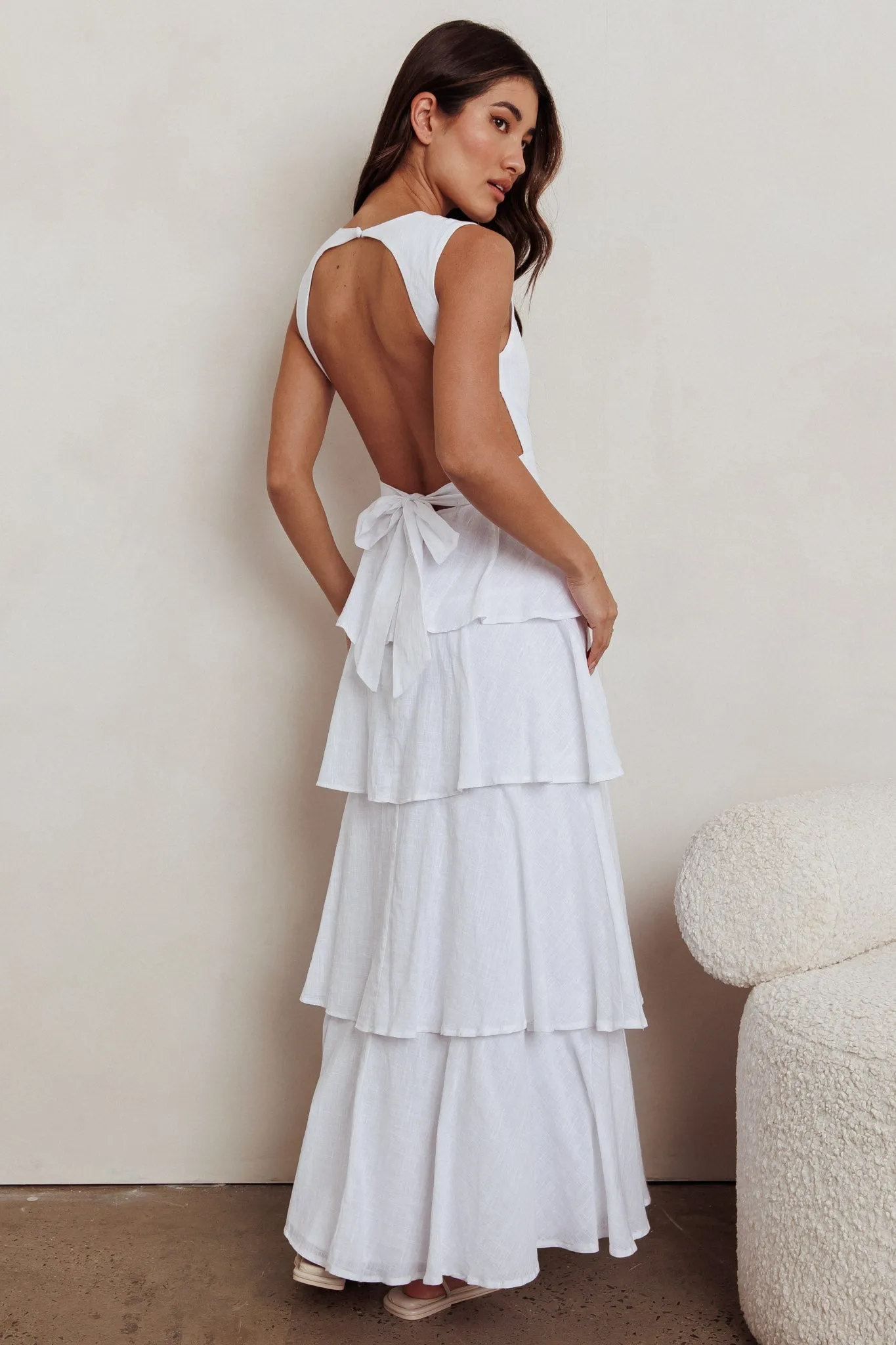 Just Perfect Tiered Ruffle Maxi Dress White