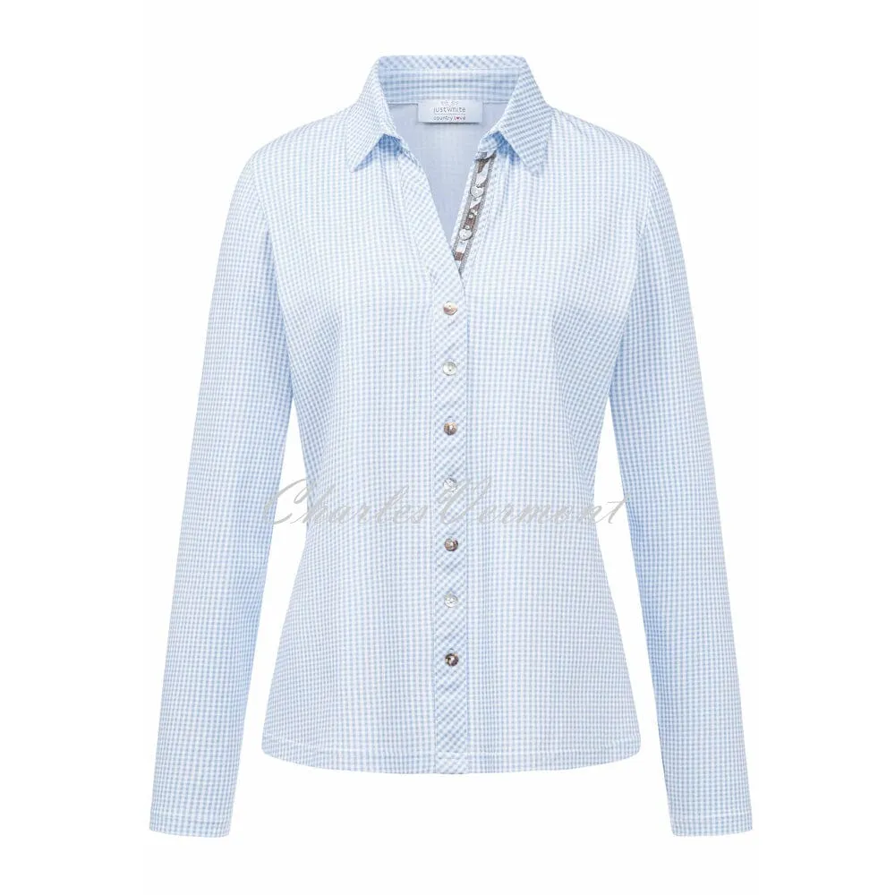 Just White Check Blouse with V-neck – Style C1219