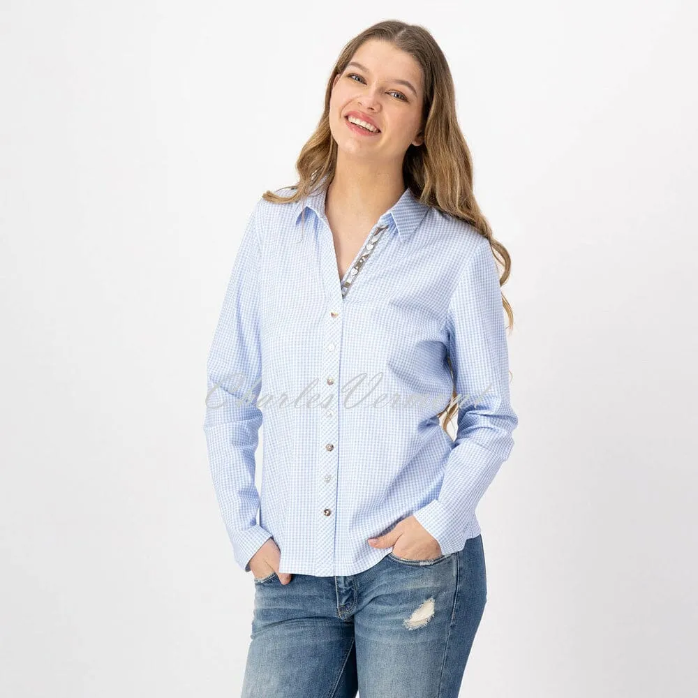 Just White Check Blouse with V-neck – Style C1219