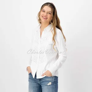 Just White Long Sleeve Embroidered Blouse – Style C1292