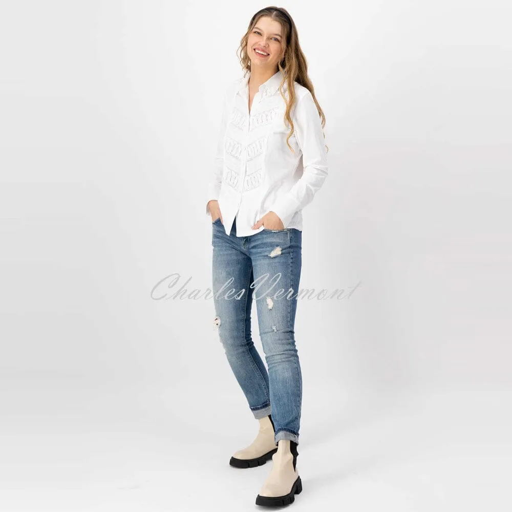 Just White Long Sleeve Embroidered Blouse – Style C1292