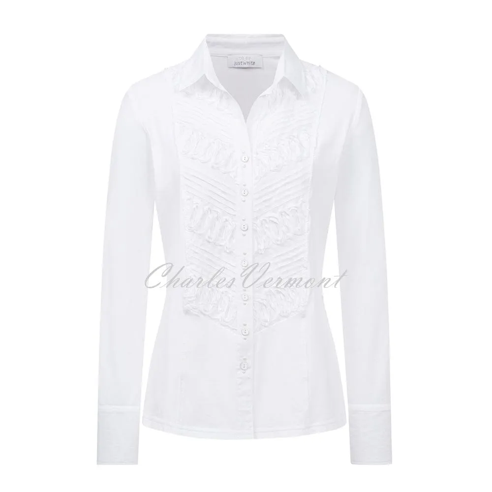 Just White Long Sleeve Embroidered Blouse – Style C1292