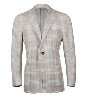 KITON Tan Plaid with Orange Deco Sport Coat