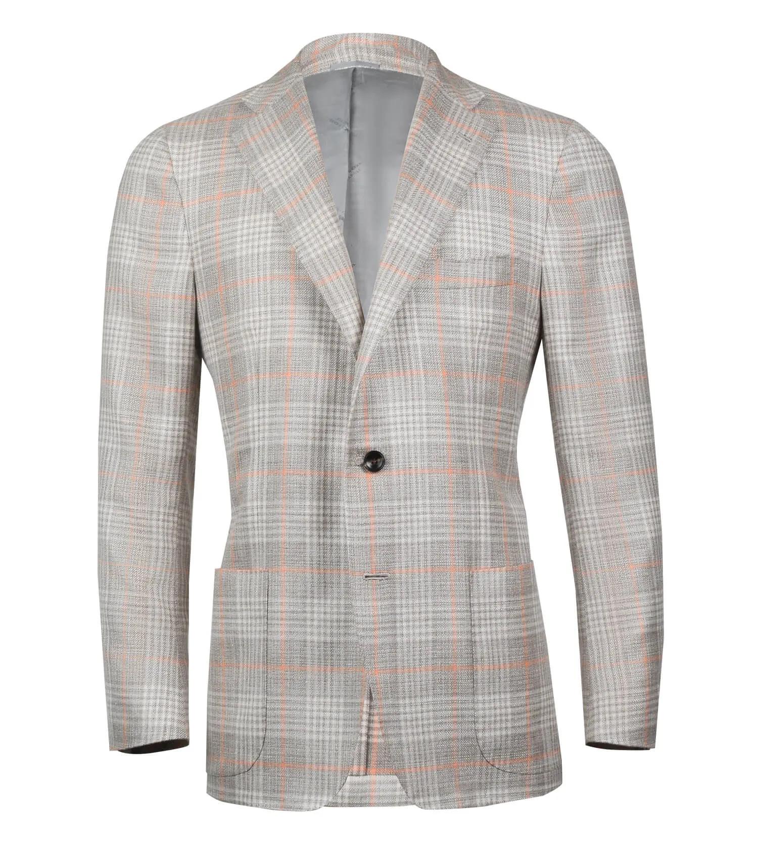 KITON Tan Plaid with Orange Deco Sport Coat