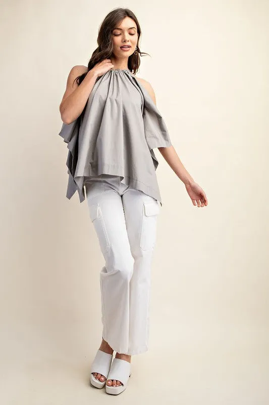 Light Grey Bow Back Sleeveless Blouse Top