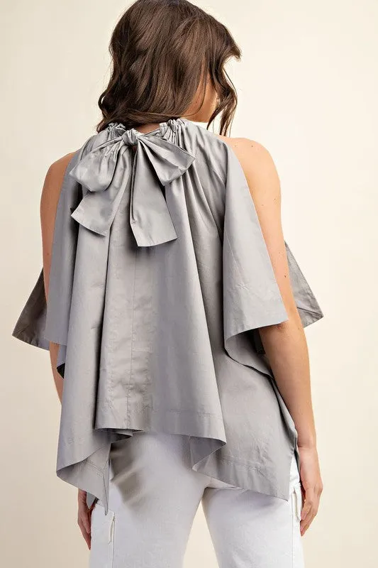 Light Grey Bow Back Sleeveless Blouse Top