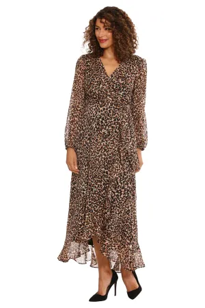 Long Sleeve Ruffle Wrap Maxi Dress | Leopard Print