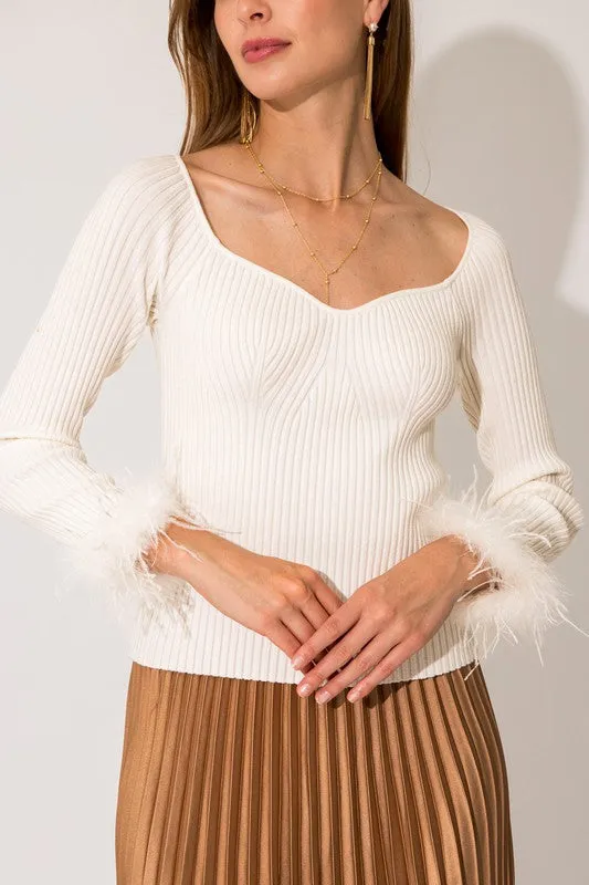 Long Sleeve Sweethear Neck Line Ribbed Top