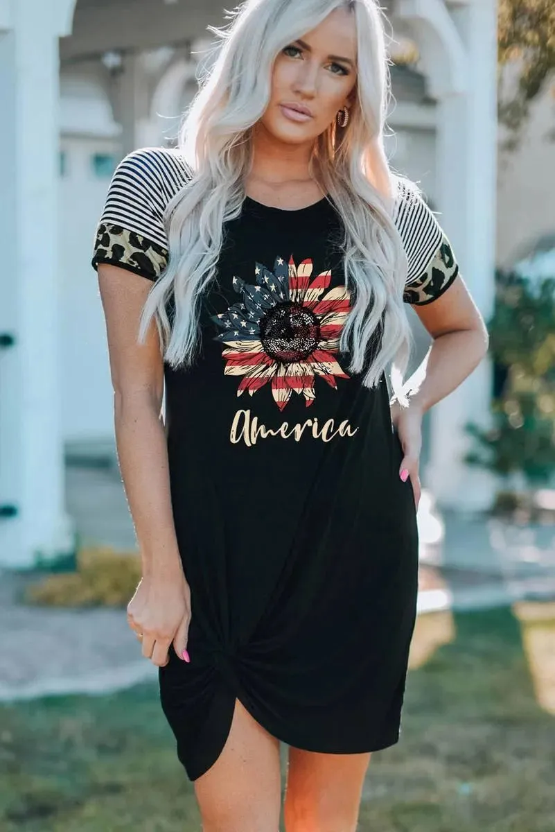 Look stunning in our American Flag Sunflower Mini Black Dress - Shop now!