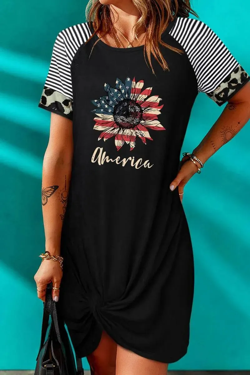 Look stunning in our American Flag Sunflower Mini Black Dress - Shop now!