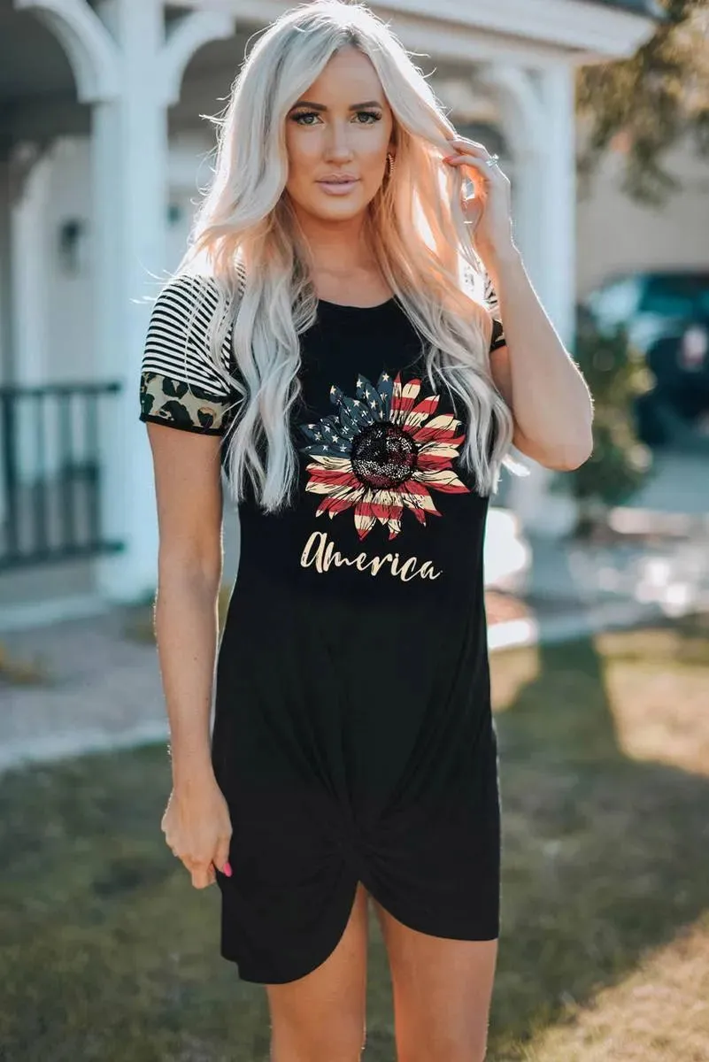 Look stunning in our American Flag Sunflower Mini Black Dress - Shop now!