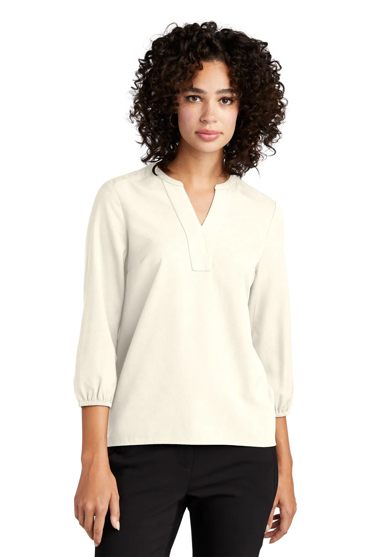 Marissa 3/4 Sleeve Split Neck Blouse - Ivory Chiffon (Ships in 1-2 Weeks)