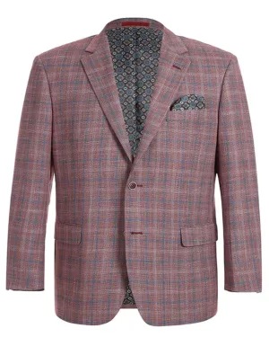 Mens Two Button Classic Fit Sport Coat Burgundy Red Windowpane Plaid Blazer