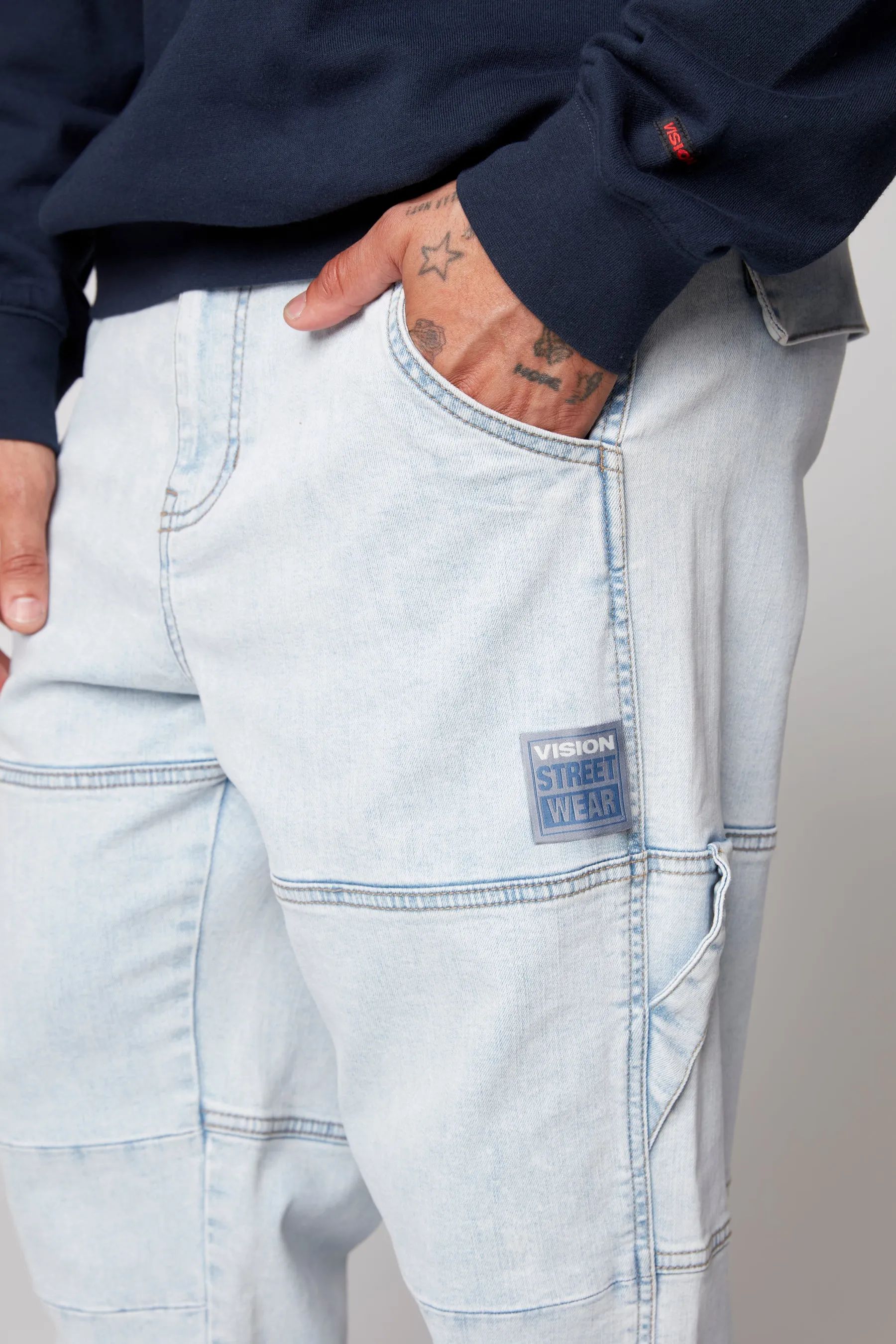 OLI - Loose Fit Pant with Adjustable Hems - Light Blue Denim