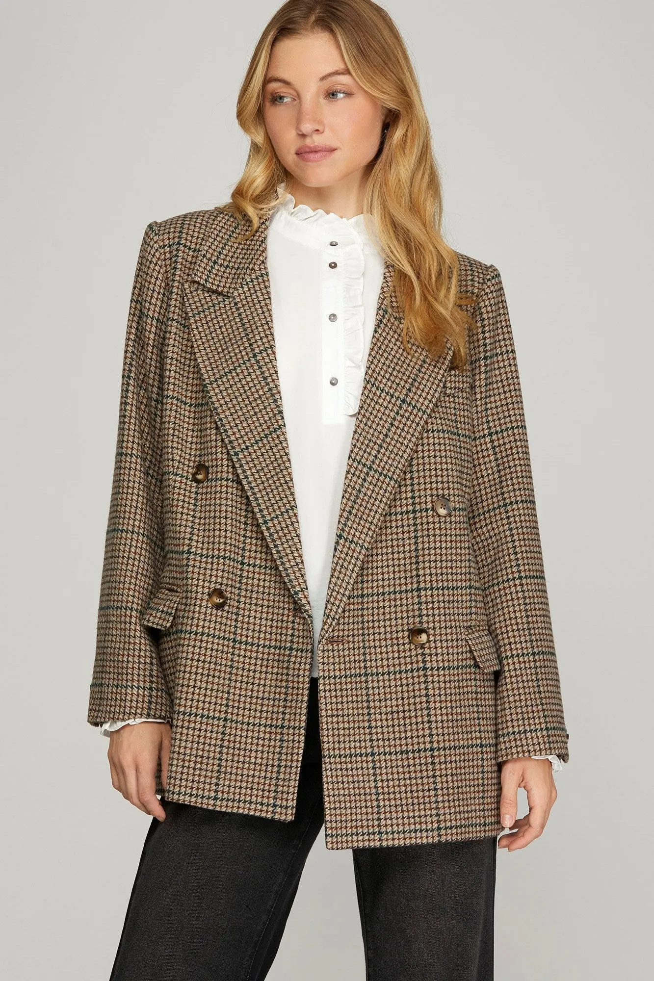 Oversized Wool Blend Jacket - Brown