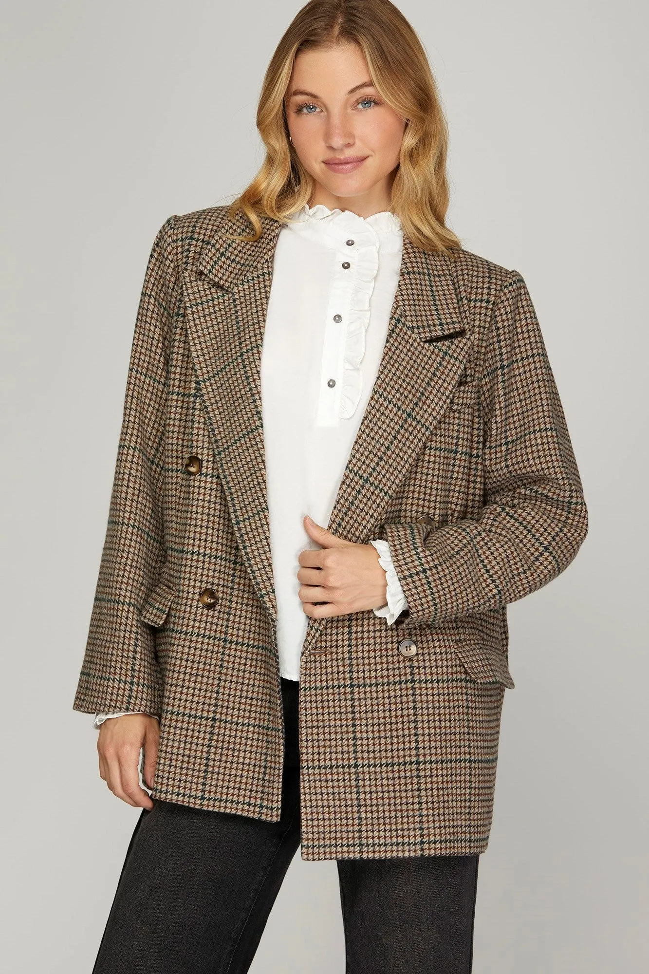 Oversized Wool Blend Jacket - Brown