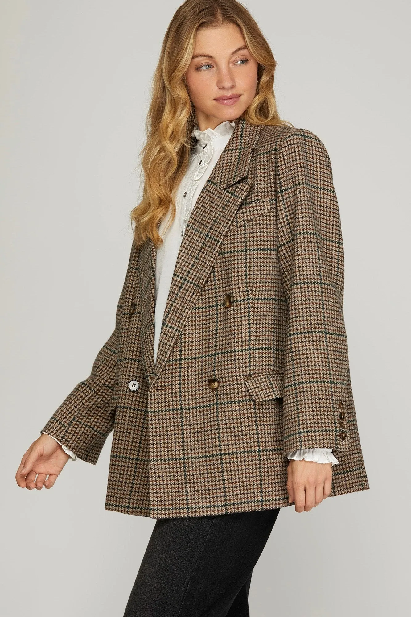 Oversized Wool Blend Jacket - Brown