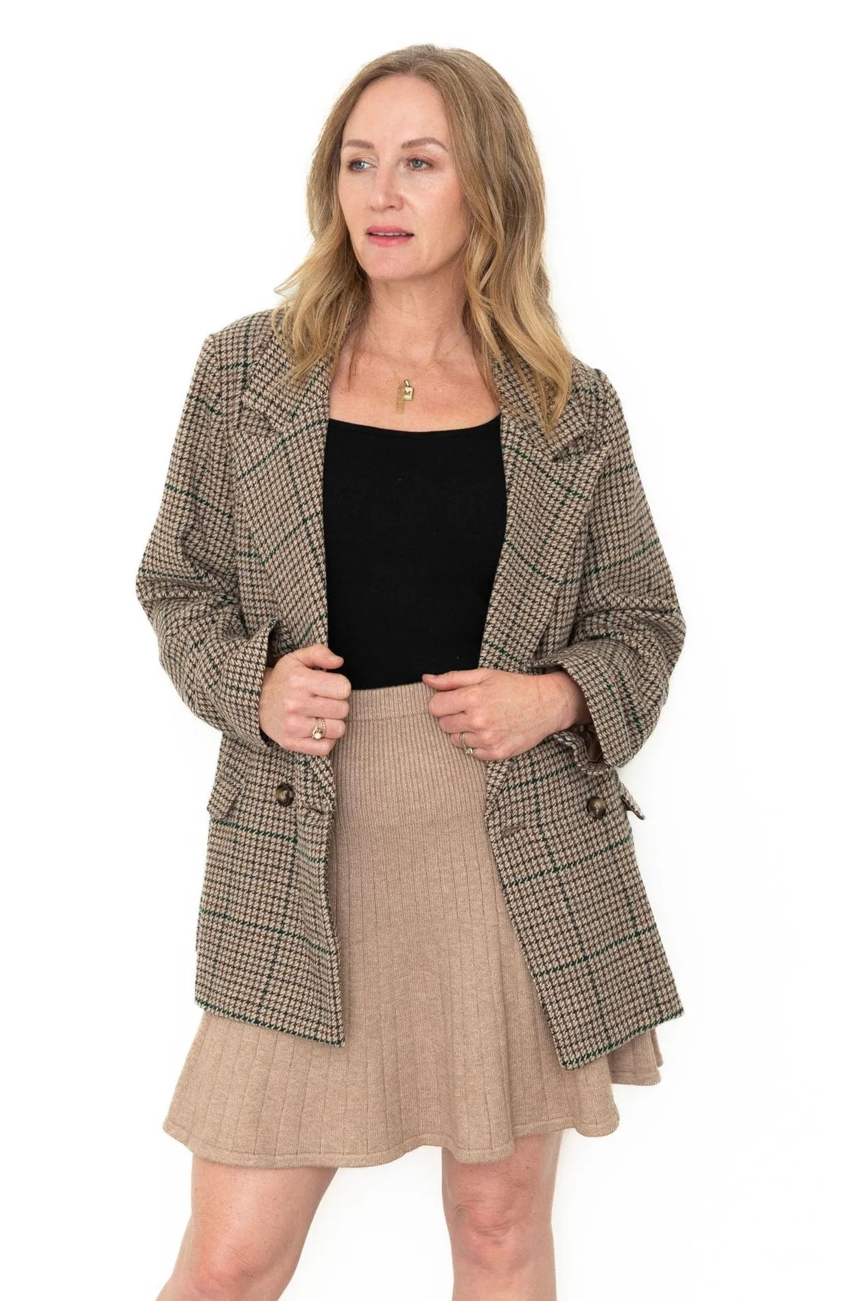 Oversized Wool Blend Jacket - Brown