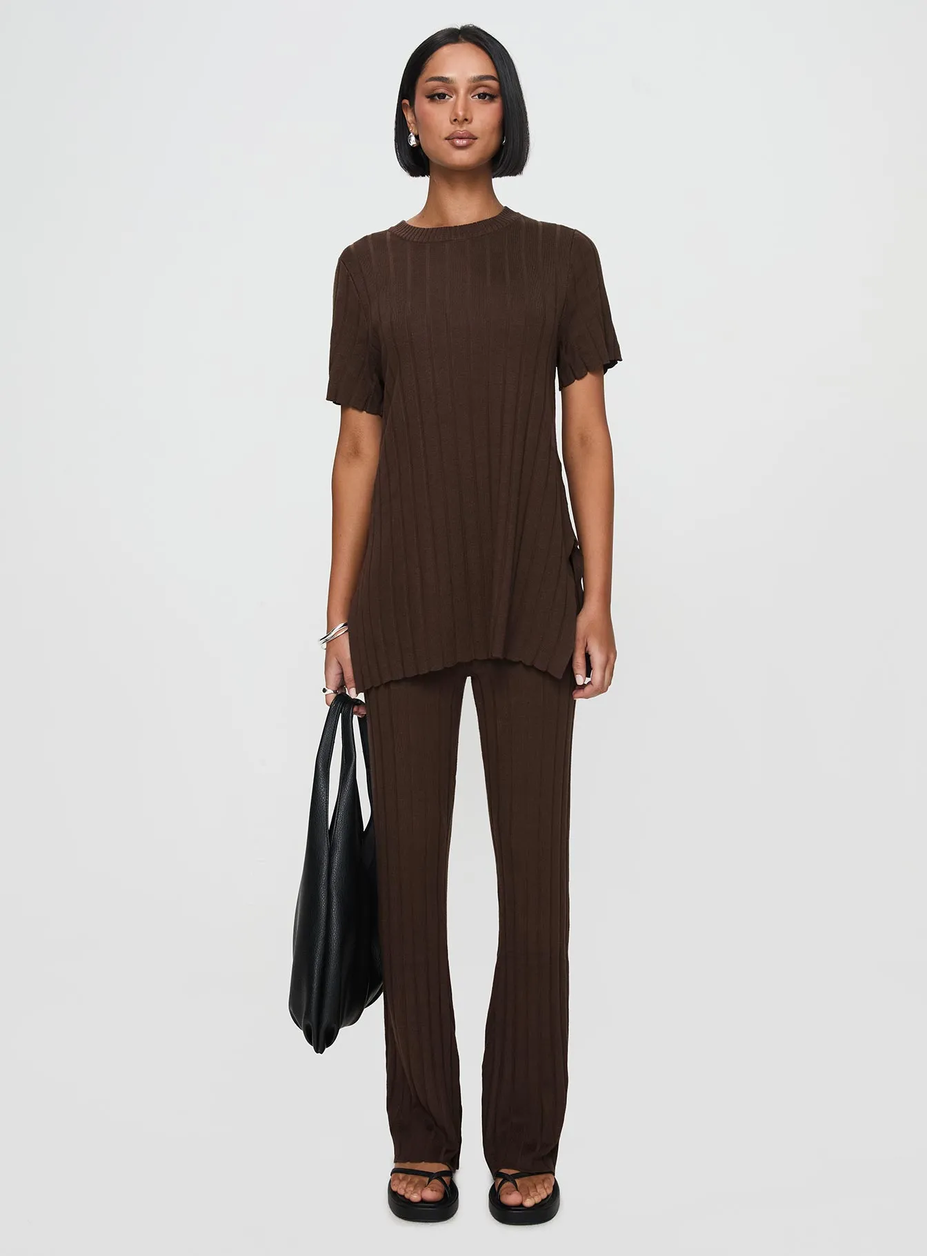 Palomia Ribbed Pants Chocolate