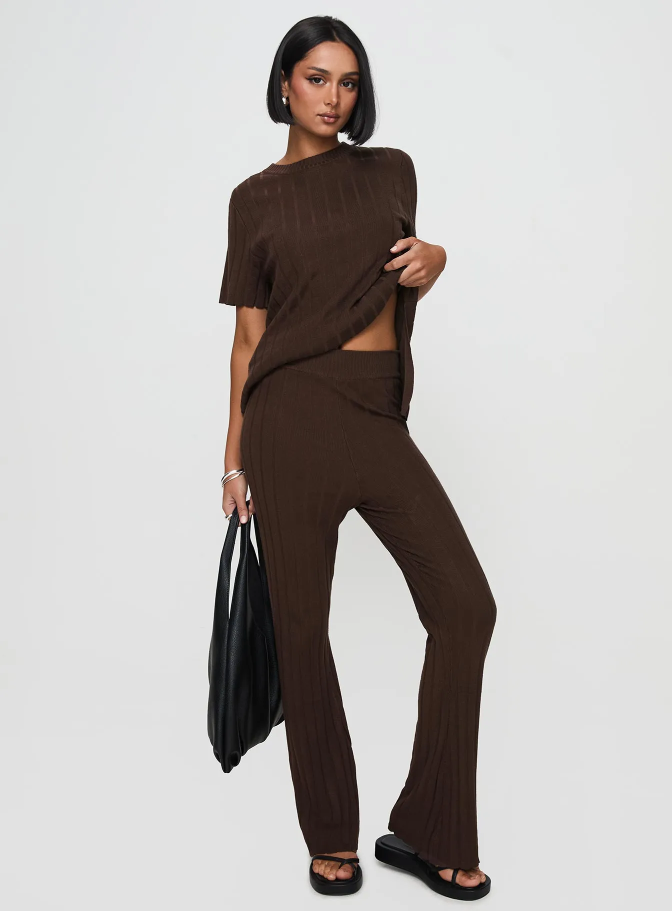 Palomia Ribbed Pants Chocolate